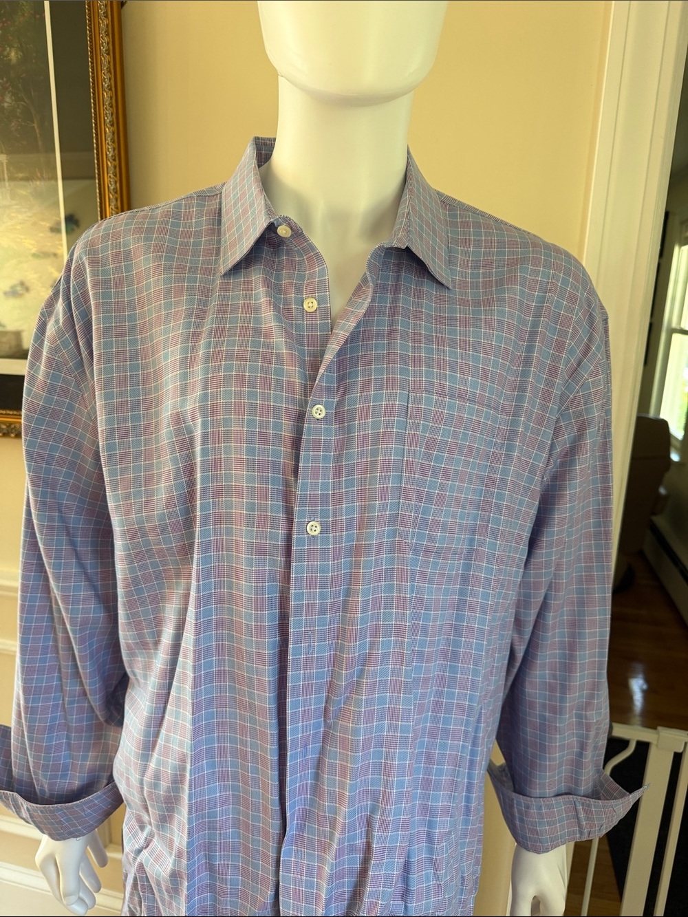 Pronto Uomo Blue and Pink Plaid Dress Shirt